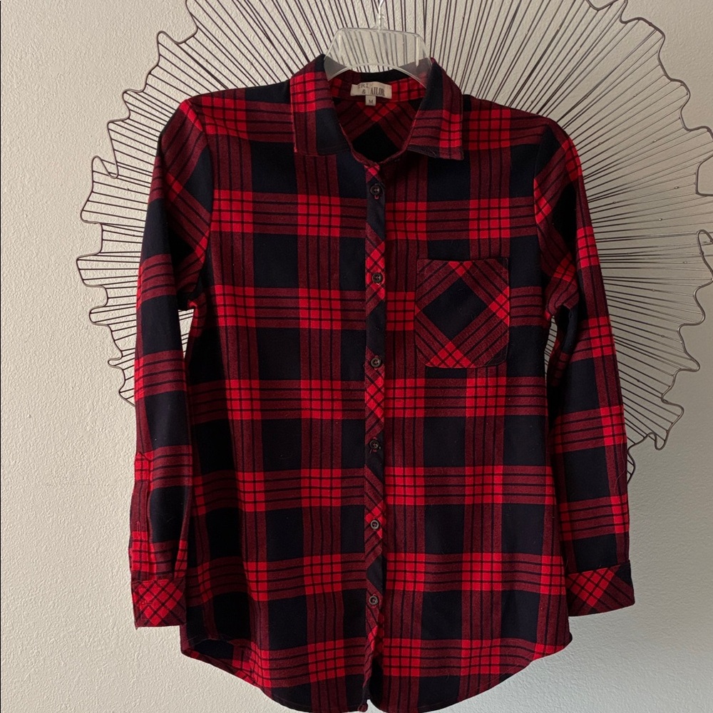 Trim & Tailor Flannel Long Sleeve Black and Red Shirt Size M NWOT
